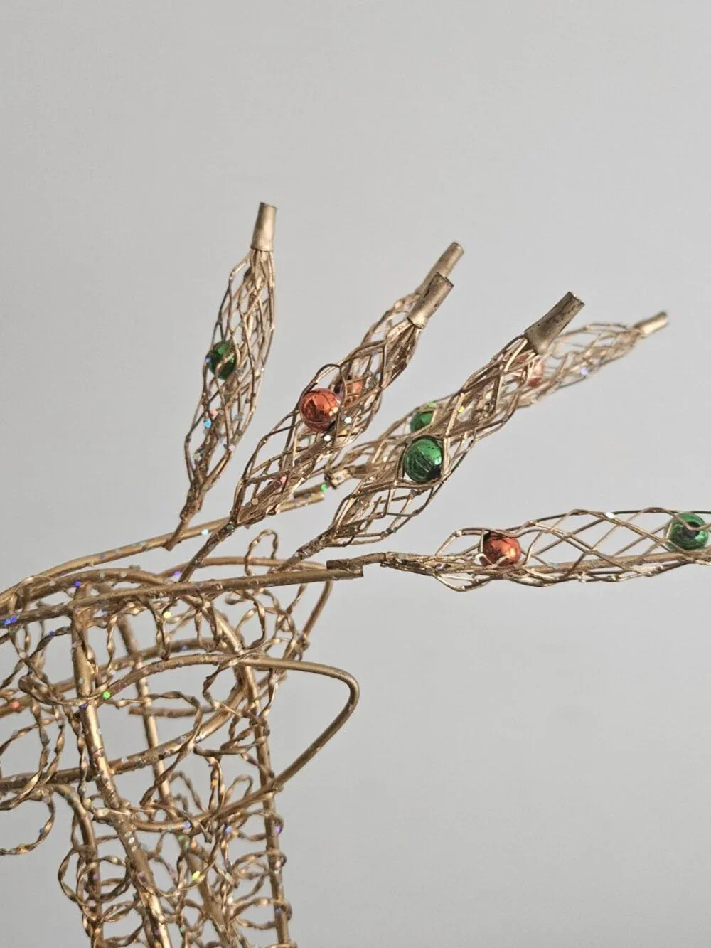 Gold Tone Wire Reindeer with Jingle Bell Antlers